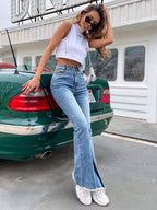 EMERY ROSE Slim Fit Flare Leg Casual Versatile Button Pocket Women Jeans
