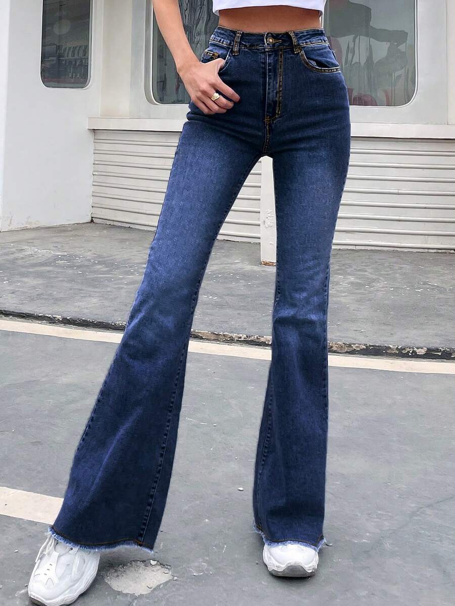 EMERY ROSE Slim Fit Flare Leg Casual Versatile Button Pocket Women Jeans