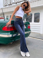 EMERY ROSE Slim Fit Flare Leg Casual Versatile Button Pocket Women Jeans