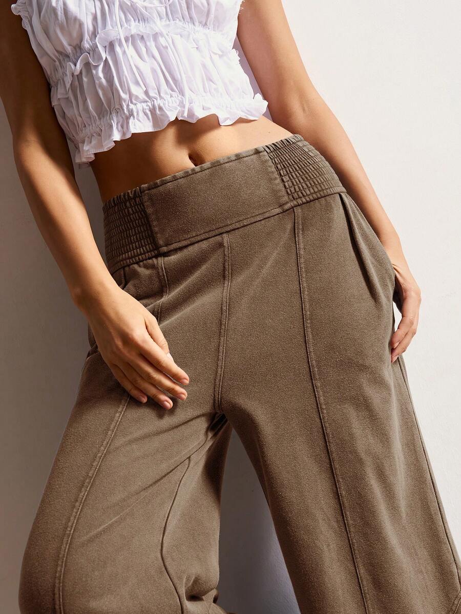 Bohemela Women's Casual Solid Color Knit Loose Wide Leg Washed Pants,Fall Women Clothes