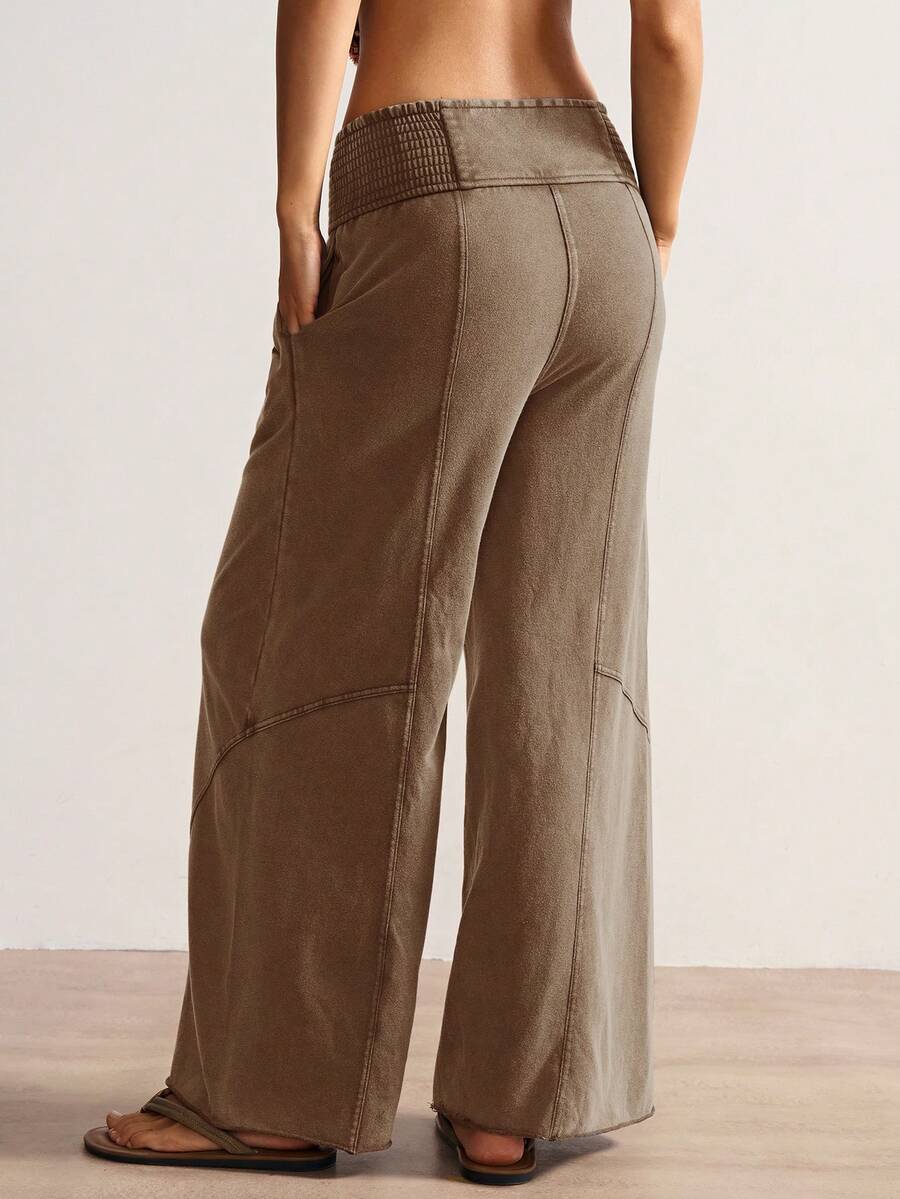 Bohemela Women's Casual Solid Color Knit Loose Wide Leg Washed Pants,Fall Women Clothes