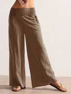 Bohemela Women's Casual Solid Color Knit Loose Wide Leg Washed Pants,Fall Women Clothes