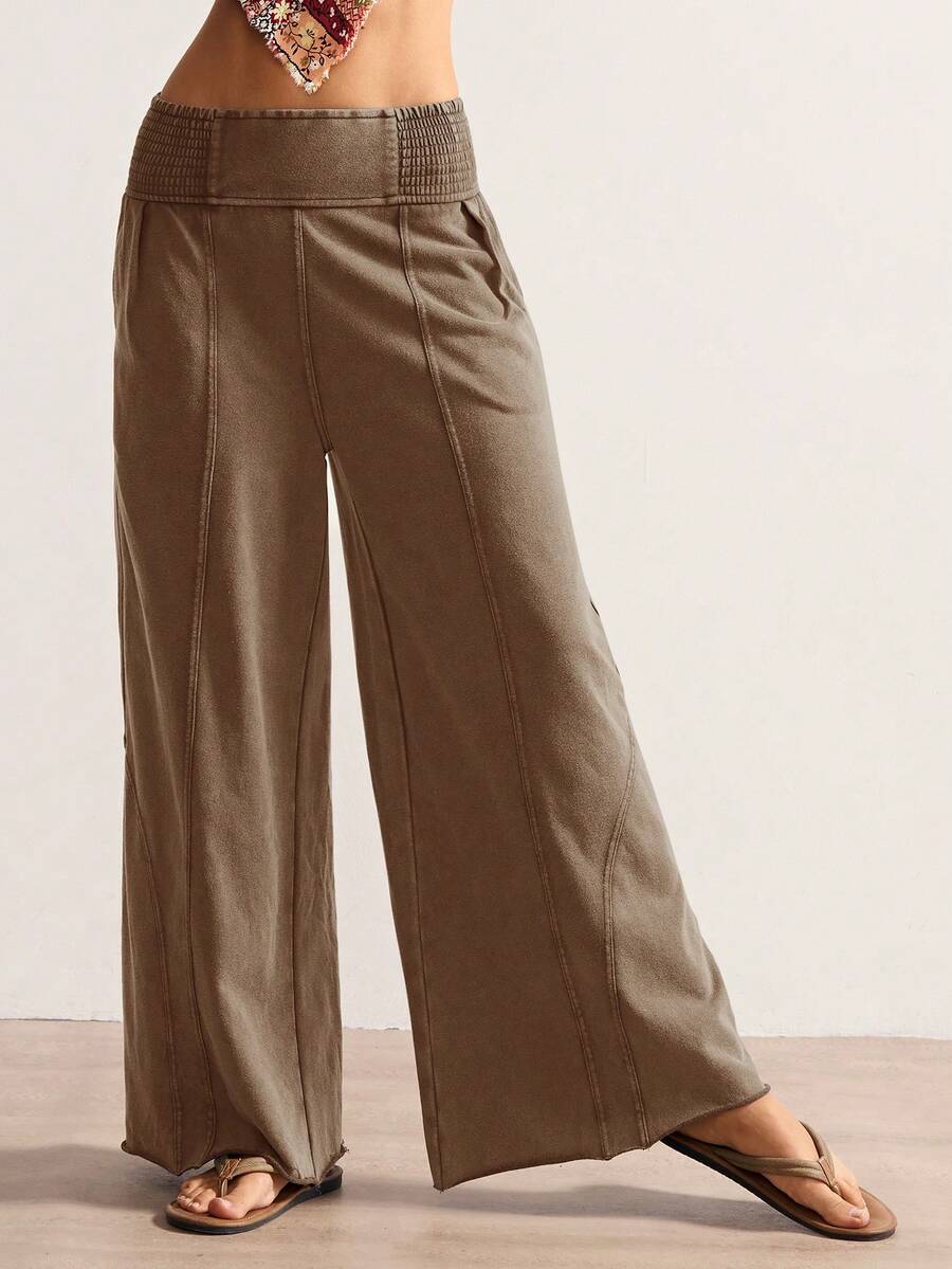 Bohemela Women's Casual Solid Color Knit Loose Wide Leg Washed Pants,Fall Women Clothes