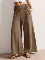 Bohemela Women's Casual Solid Color Knit Loose Wide Leg Washed Pants,Fall Women Clothes