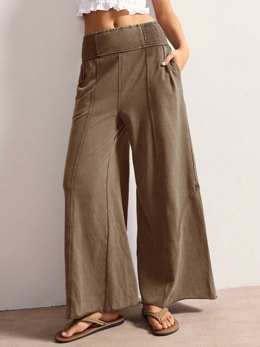 Bohemela Women's Casual Solid Color Knit Loose Wide Leg Washed Pants,Fall Women Clothes