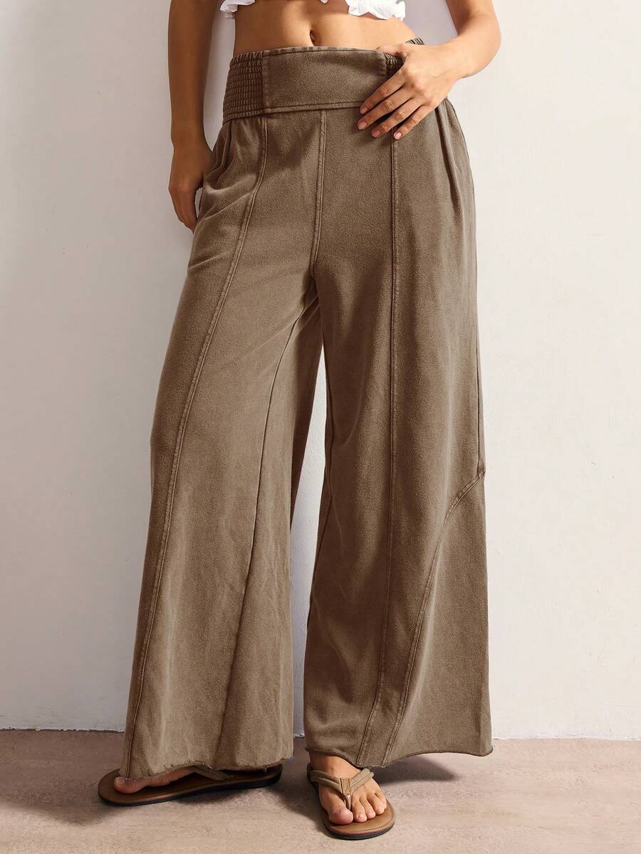 Bohemela Women's Casual Solid Color Knit Loose Wide Leg Washed Pants,Fall Women Clothes