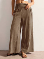 Bohemela Women's Casual Solid Color Knit Loose Wide Leg Washed Pants,Fall Women Clothes