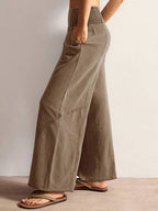 Bohemela Women's Casual Solid Color Knit Loose Wide Leg Washed Pants,Fall Women Clothes