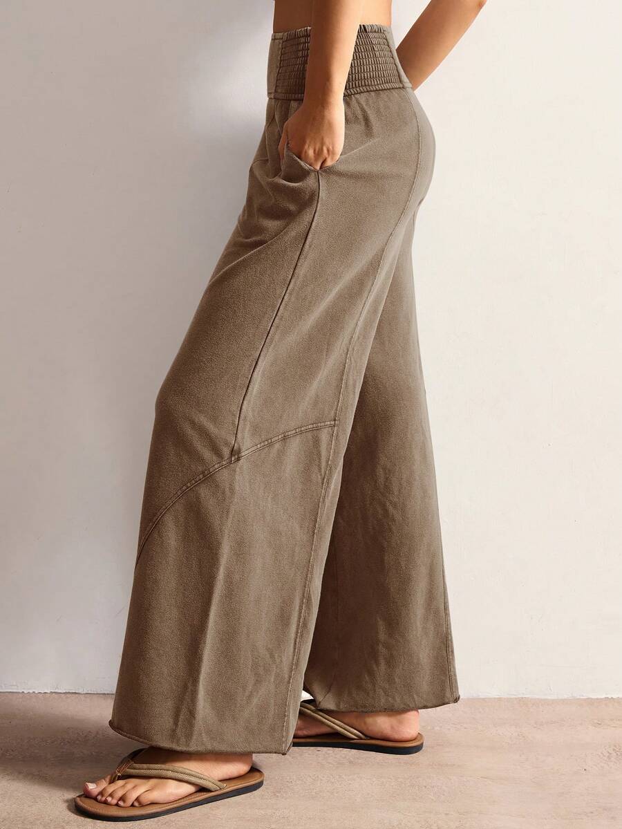 Bohemela Women's Casual Solid Color Knit Loose Wide Leg Washed Pants,Fall Women Clothes