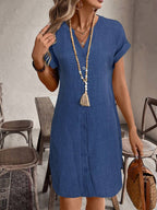 EMERY ROSE Solid Notched Button Front Batwing Sleeve Shirt Dress,Summer Dresses For Women