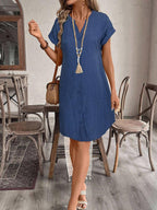 EMERY ROSE Solid Notched Button Front Batwing Sleeve Shirt Dress,Summer Dresses For Women