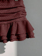 Elamini Women's Fashion Pleated Layered Decor Sweet Design Charming Polka Dot Ruffle Hem Vacation Style Skirt