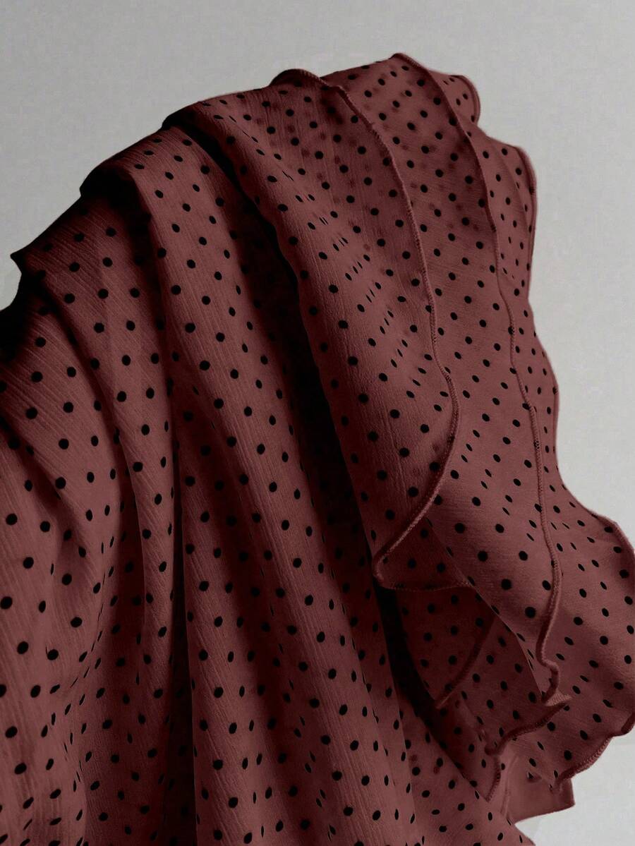 Elamini Women's Fashion Pleated Layered Decor Sweet Design Charming Polka Dot Ruffle Hem Vacation Style Skirt