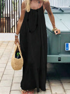 Cévolie Women's Solid Color Open Back Tie Loose Casual Maxi Slip Dress