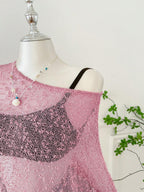 Comfortcana Plus Size Women Casual Ruffled Hem Semi-Sheer Crochet Poncho Sweater, Suitable For Summer Outings And Dates