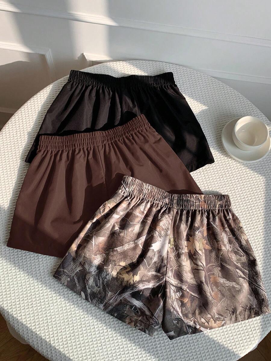 Comfortcana 3pcs Comfortable Women's Short Length Casual Shorts In Woven Fabric For Everyday Looks Shorts Pack Camo Print Shorts