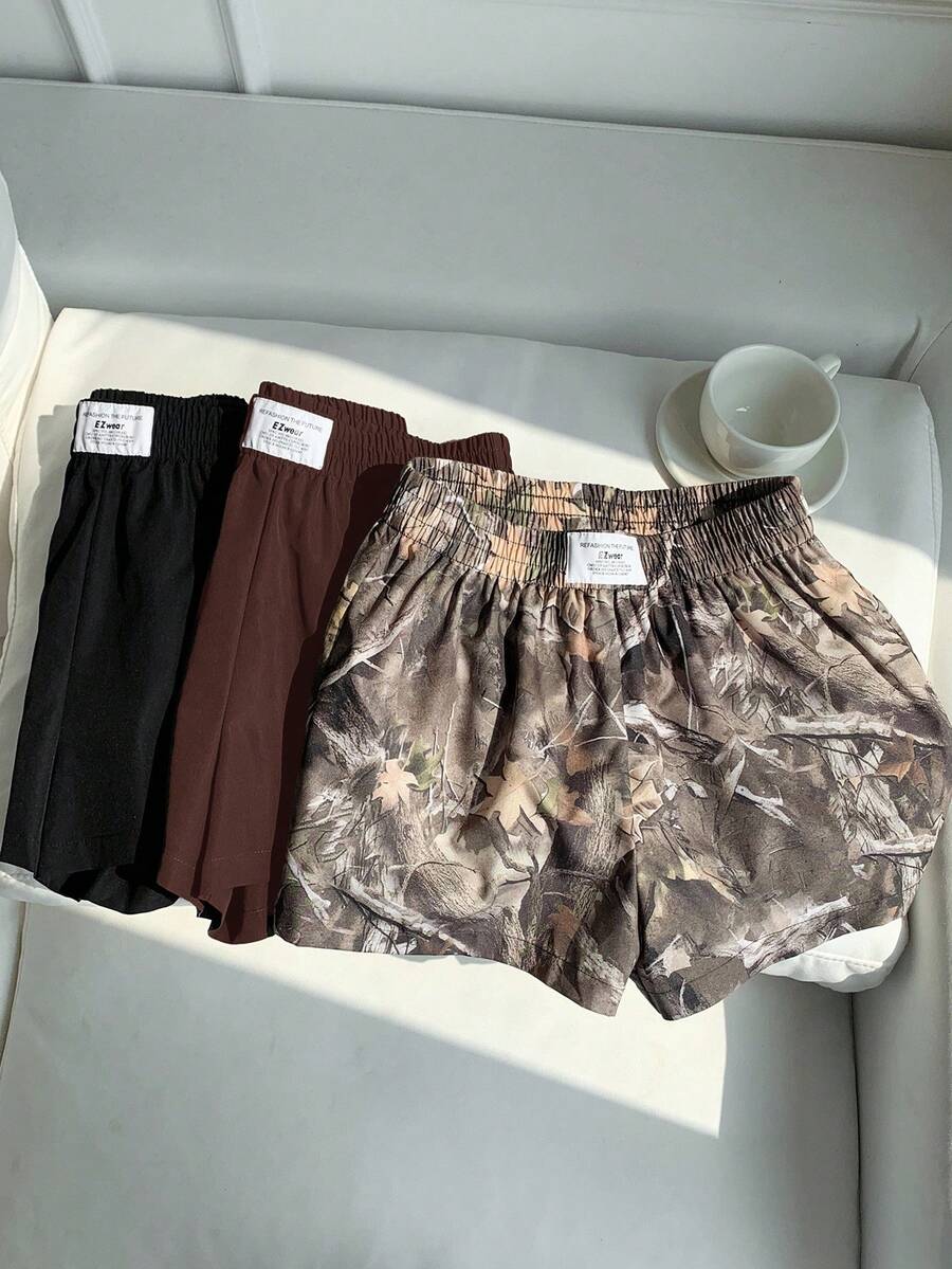 Comfortcana 3pcs Comfortable Women's Short Length Casual Shorts In Woven Fabric For Everyday Looks Shorts Pack Camo Print Shorts
