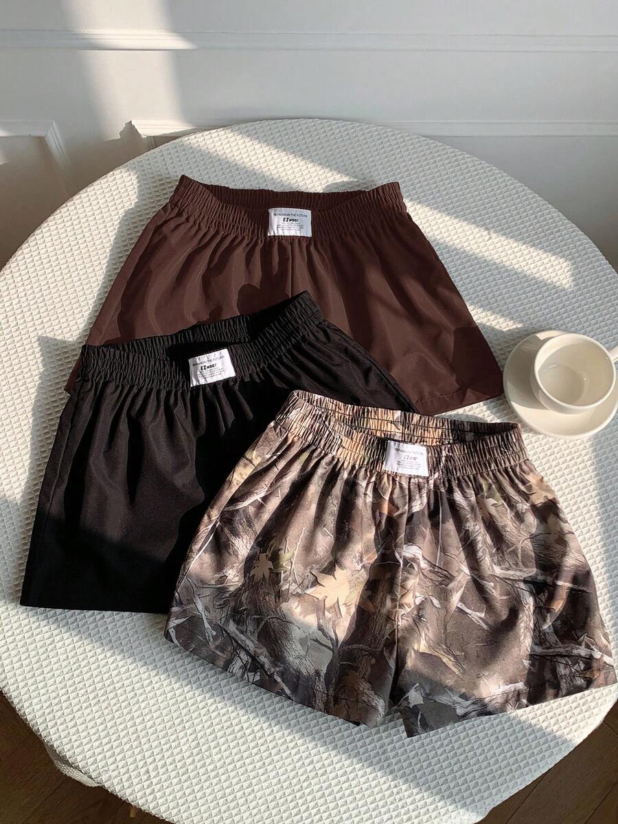 Comfortcana 3pcs Comfortable Women's Short Length Casual Shorts In Woven Fabric For Everyday Looks Shorts Pack Camo Print Shorts