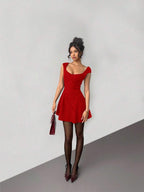 Aloruh Women's Solid Color Sweetheart Neck Cap Sleeve Fashionable Mini Dress,Party Dresses For Women