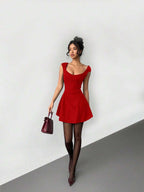 Aloruh Women's Solid Color Sweetheart Neck Cap Sleeve Fashionable Mini Dress,Party Dresses For Women