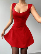 Aloruh Women's Solid Color Sweetheart Neck Cap Sleeve Fashionable Mini Dress,Party Dresses For Women