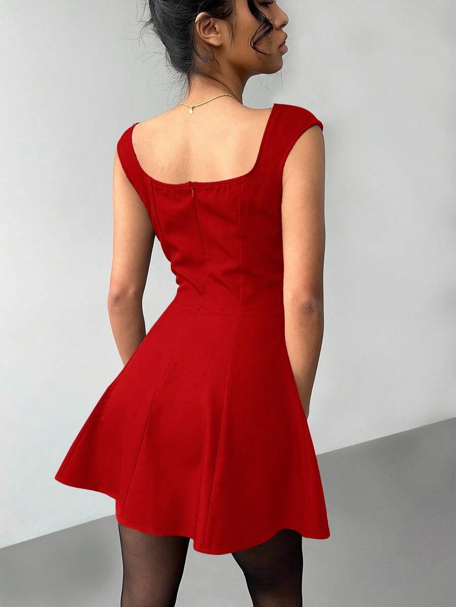 Aloruh Women's Solid Color Sweetheart Neck Cap Sleeve Fashionable Mini Dress,Party Dresses For Women
