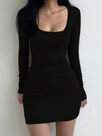 DAZY Women Long Sleeve Square Neck Casual Dress For Spring,Fall Dress