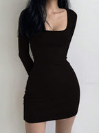 DAZY Women Long Sleeve Square Neck Casual Dress For Spring,Fall Dress