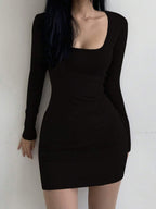 DAZY Women Long Sleeve Square Neck Casual Dress For Spring,Fall Dress