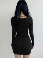 DAZY Women Long Sleeve Square Neck Casual Dress For Spring,Fall Dress