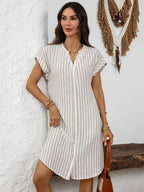 EMERY ROSE Solid Notched Button Front Batwing Sleeve Shirt Dress,Summer Dresses For Women