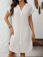 EMERY ROSE Solid Notched Button Front Batwing Sleeve Shirt Dress,Summer Dresses For Women