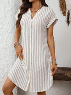EMERY ROSE Solid Notched Button Front Batwing Sleeve Shirt Dress,Summer Dresses For Women