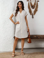 EMERY ROSE Solid Notched Button Front Batwing Sleeve Shirt Dress,Summer Dresses For Women