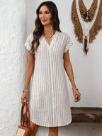 EMERY ROSE Solid Notched Button Front Batwing Sleeve Shirt Dress,Summer Dresses For Women
