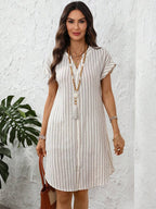 EMERY ROSE Solid Notched Button Front Batwing Sleeve Shirt Dress,Summer Dresses For Women