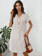 EMERY ROSE Solid Notched Button Front Batwing Sleeve Shirt Dress,Summer Dresses For Women