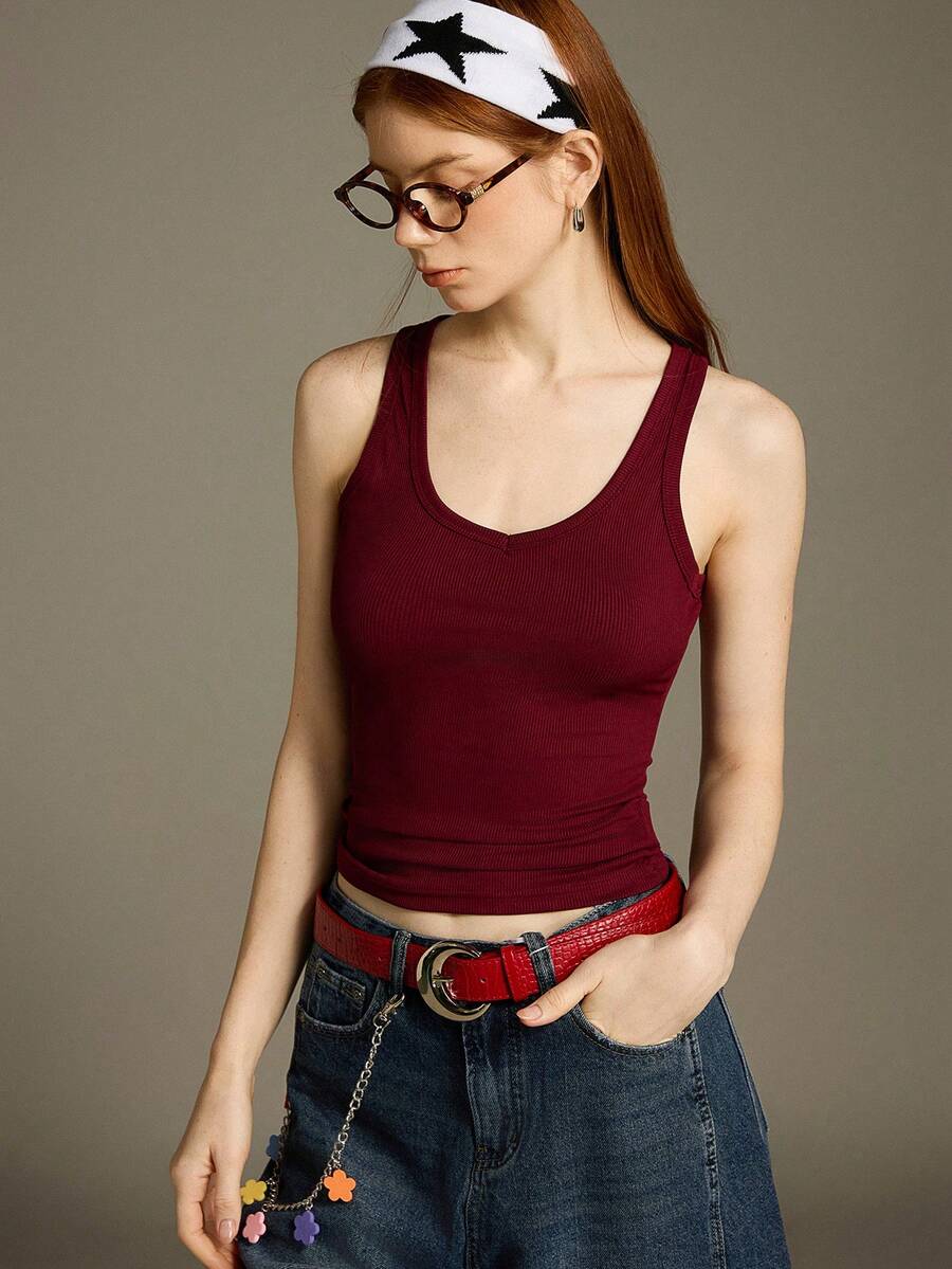 Chiquease Sexy Sleeveless Knitted Crop Top, Fitted Sports Camisole