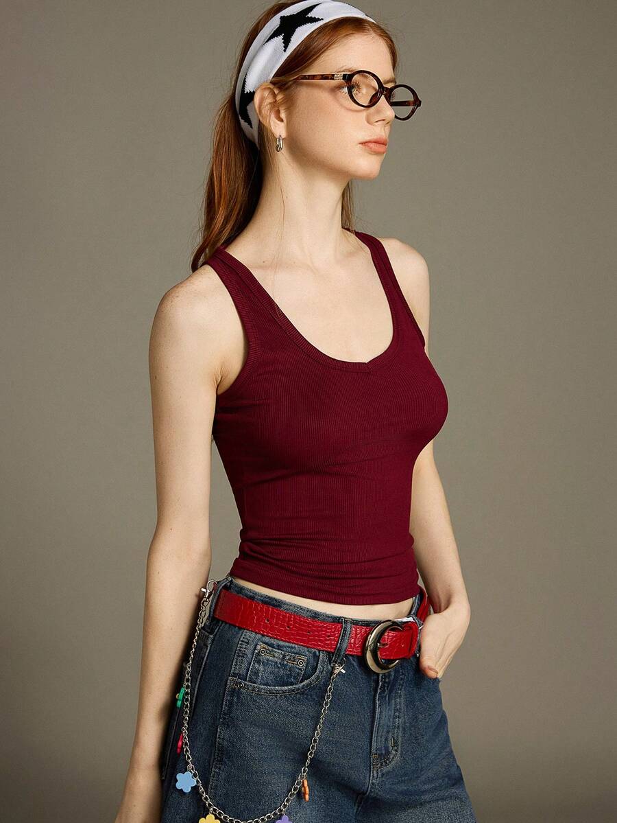 Chiquease Sexy Sleeveless Knitted Crop Top, Fitted Sports Camisole