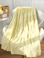 MainGRL Women Solid Color High Waist Tie Ruffled Hem Maxi Skirt