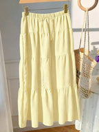 MainGRL Women Solid Color High Waist Tie Ruffled Hem Maxi Skirt