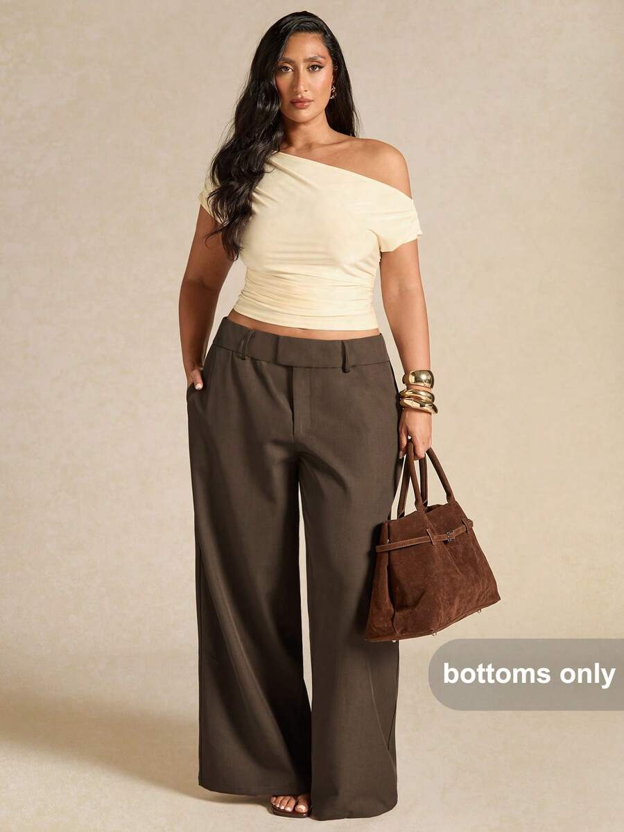 SHEIN BAE Plus Size Women Elegant Asymmetric Office Pants, Autumn/Winter,Winter Pants Women,One-Piece Pants Ladies Autumn Winter, Elegant Party Pants,Formal Pants For Women,Wedding Pants,Fall Plus Size,Plus Size Woman Pants,Pants For Ladies Summer,Birthday For Women