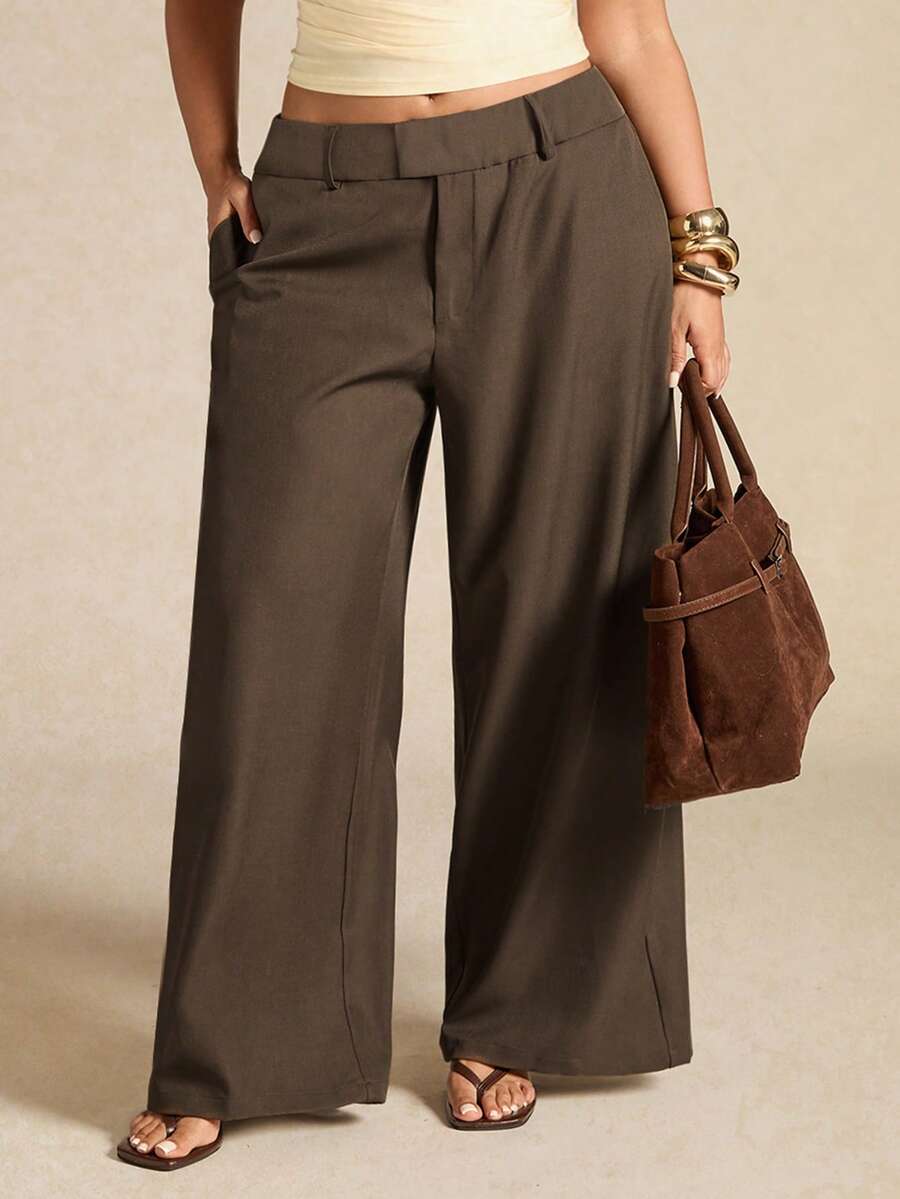 SHEIN BAE Plus Size Women Elegant Asymmetric Office Pants, Autumn/Winter,Winter Pants Women,One-Piece Pants Ladies Autumn Winter, Elegant Party Pants,Formal Pants For Women,Wedding Pants,Fall Plus Size,Plus Size Woman Pants,Pants For Ladies Summer,Birthday For Women