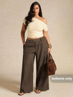 SHEIN BAE Plus Size Women Elegant Asymmetric Office Pants, Autumn/Winter,Winter Pants Women,One-Piece Pants Ladies Autumn Winter, Elegant Party Pants,Formal Pants For Women,Wedding Pants,Fall Plus Size,Plus Size Woman Pants,Pants For Ladies Summer,Birthday For Women