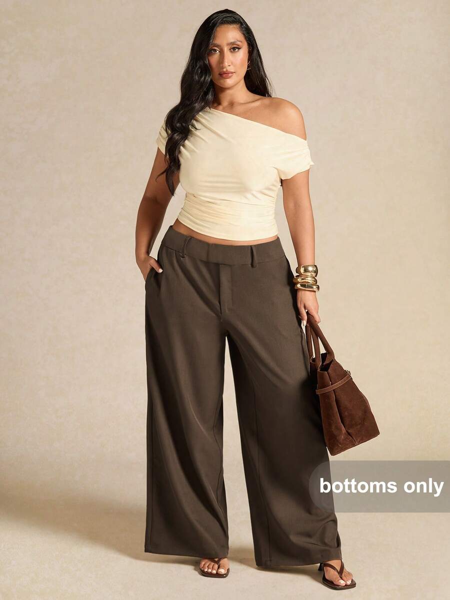 SHEIN BAE Plus Size Women Elegant Asymmetric Office Pants, Autumn/Winter,Winter Pants Women,One-Piece Pants Ladies Autumn Winter, Elegant Party Pants,Formal Pants For Women,Wedding Pants,Fall Plus Size,Plus Size Woman Pants,Pants For Ladies Summer,Birthday For Women