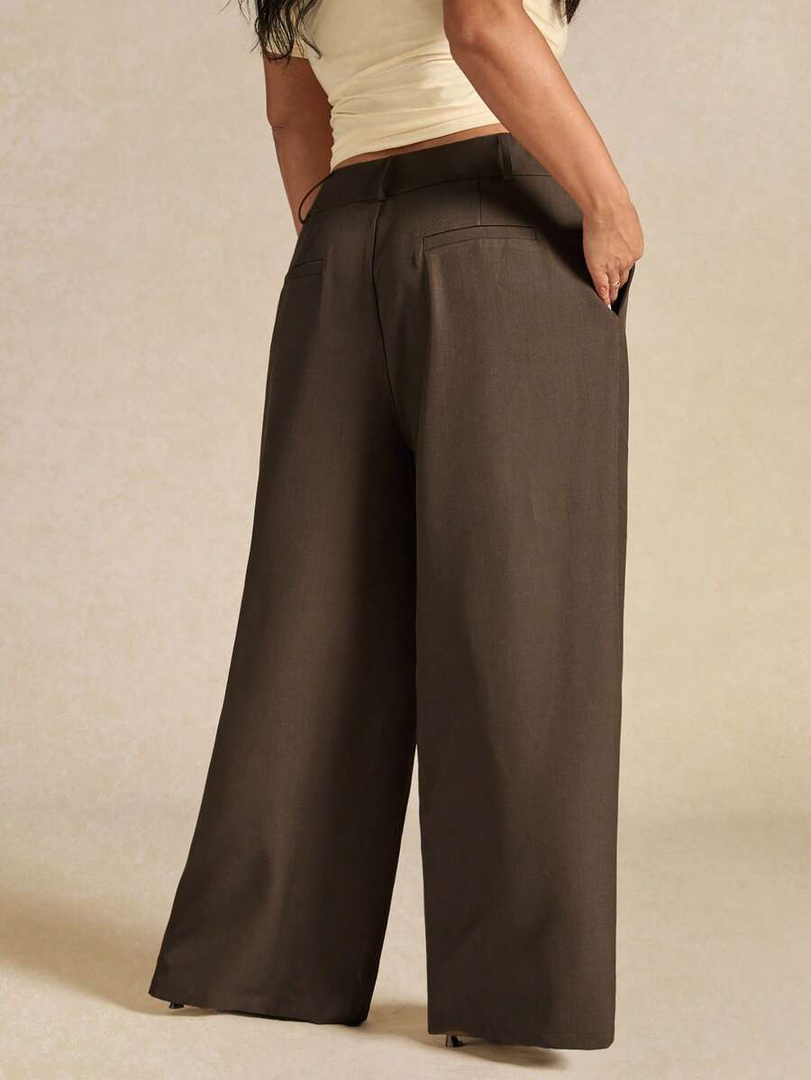 SHEIN BAE Plus Size Women Elegant Asymmetric Office Pants, Autumn/Winter,Winter Pants Women,One-Piece Pants Ladies Autumn Winter, Elegant Party Pants,Formal Pants For Women,Wedding Pants,Fall Plus Size,Plus Size Woman Pants,Pants For Ladies Summer,Birthday For Women
