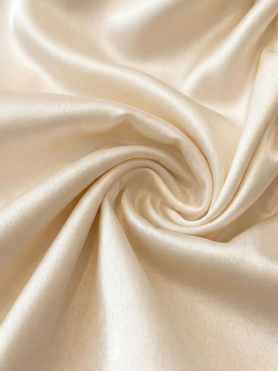Franclia Women's Elegant Round Neck, Fitted Waist, Versatile Solid Color Top; High-Quality Satin Satin Fabric White Satin Short Sleeve Top With Pleated Waist. Summer