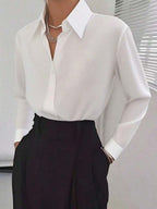 Classic Women's Black Button Detail Long Sleeve Regular Collar Shirt
