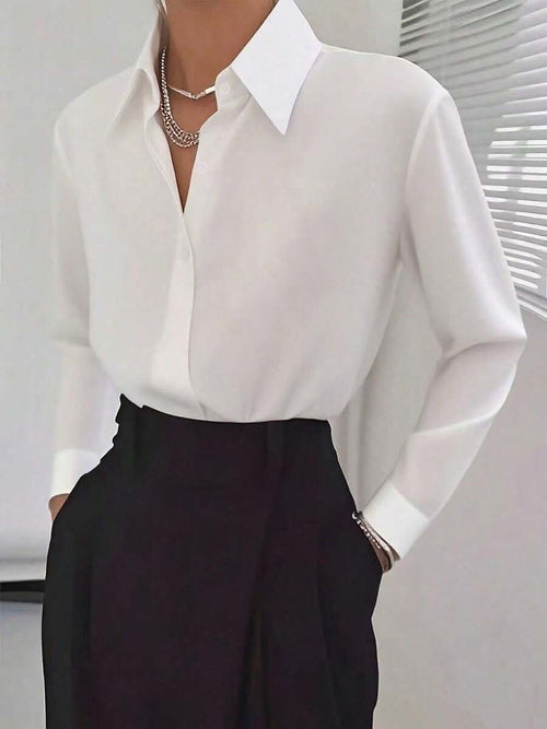 Classic Women's Black Button Detail Long Sleeve Regular Collar Shirt