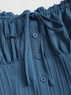 Sweetra Women's Summer Solid Color Ruffle Hem Tie Waist Short Sleeve Blouse